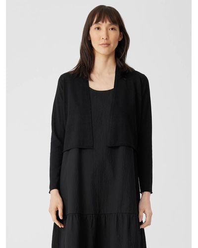 Eileen Fisher Organic Linen Cotton Jersey Cropped Cardigan - Black
