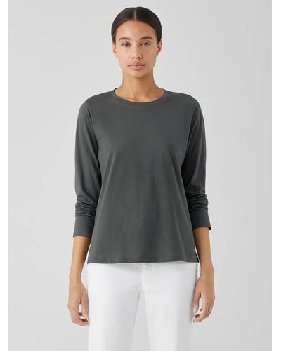 Eileen Fisher Organic Pima Cotton Jersey Long-sleeve Tee - Gray
