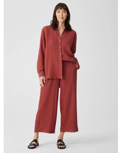Eileen Fisher Organic Cotton Gauze Wide-leg Pant - Red