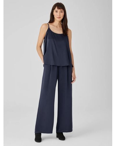 Eileen Fisher Silk Double Crepe Wide-leg Pant - Blue