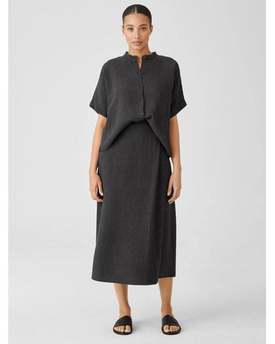 Eileen Fisher Puckered Organic Linen Wrap Skirt - Black