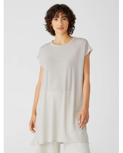 Eileen Fisher Fine Jersey Crew Neck Long Top - White