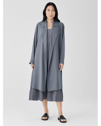 Eileen Fisher Silk Georgette Crepe Trench Coat - Blue