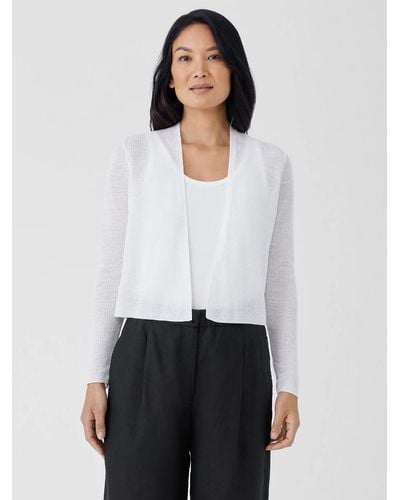 Eileen Fisher Organic Linen Cotton Airy Tuck Cropped Cardigan - White