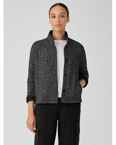 Eileen Fisher Organic Cotton Terry Stand Collar Jacket - Gray