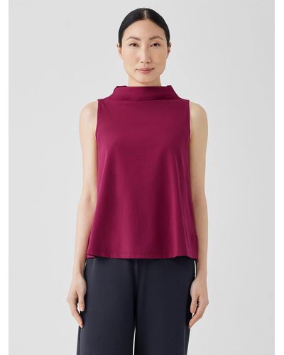 Eileen Fisher Pima Cotton Stretch Jersey Funnel Neck Tank - Red