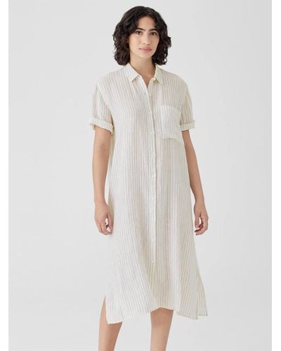 Eileen Fisher Puckered Organic Linen Shirtdress - White