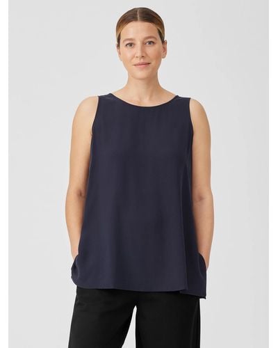 EILEEN FISHER NWT! SHEER SILK GEORGETTE NAVY TANK TOP SIZE PM