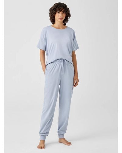 Eileen Fisher Organic Cotton Interlock Jogger Sleep Pant - Blue