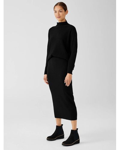 Eileen Fisher Merino Rib Pencil Skirt In Regenerative Wool - Black