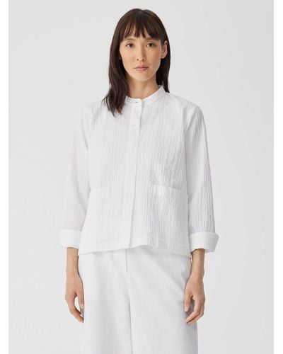 Eileen Fisher Organic Cotton Pucker Shirt Jacket - White