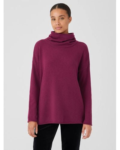 Eileen Fisher Cotton And Recycled Cashmere Turtleneck Long Top - Purple
