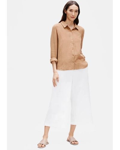 Eileen Fisher Organic Cotton Poplin Wide Cropped Pant - White