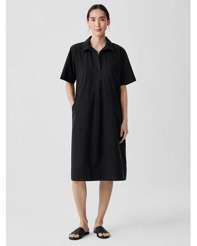 Eileen Fisher Washed Organic Cotton Poplin Dress - Black