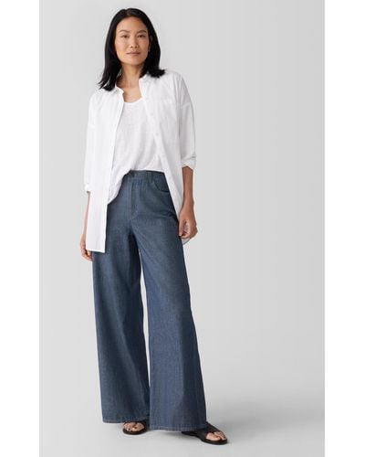Eileen Fisher Airy Organic Cotton Twill Wide Trouser Pant - Blue