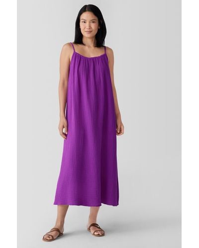 Eileen Fisher Organic Cotton Lofty Gauze Cami Dress - Purple