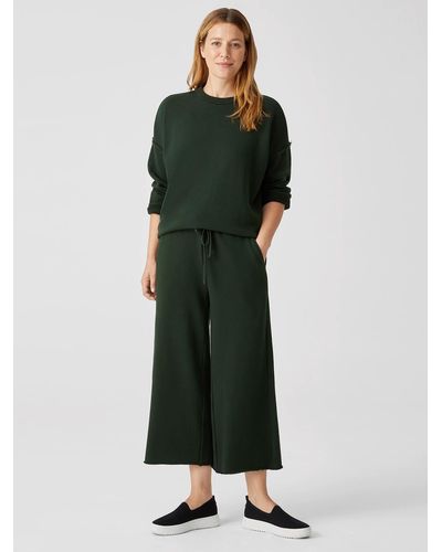 Eileen Fisher Organic Cotton French Terry Wide-leg Pant - Green