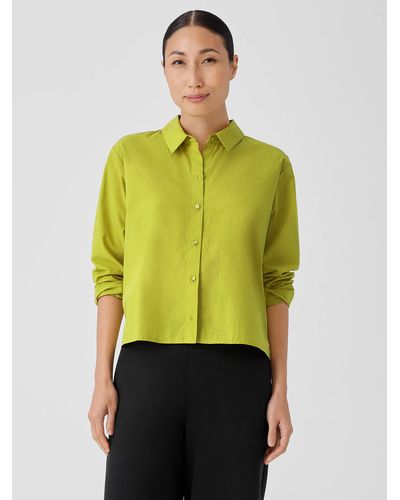 Eileen Fisher Washed Organic Cotton Poplin Classic Collar Short Shirt - Green