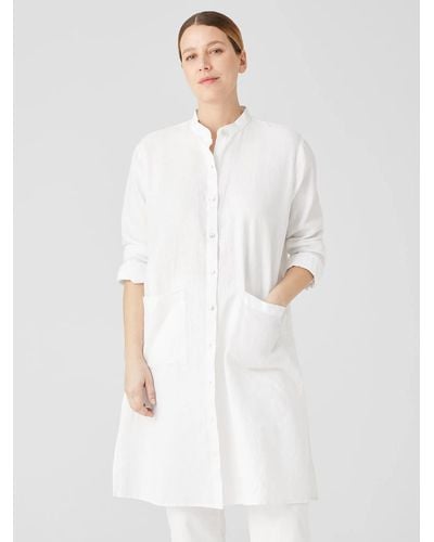 Eileen Fisher Organic Linen Long Sleeve Shirt Dress - White