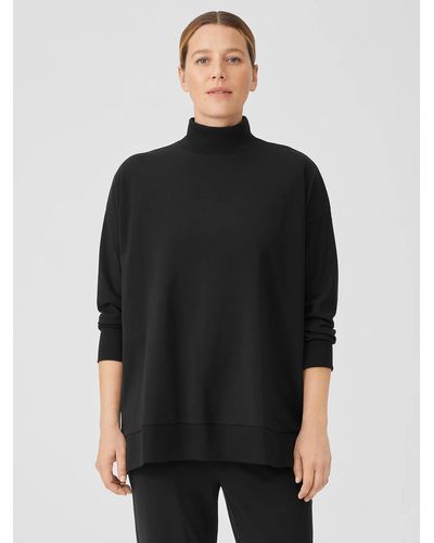 Eileen Fisher Pima Cotton Stretch Jersey Mock Neck Top - Black