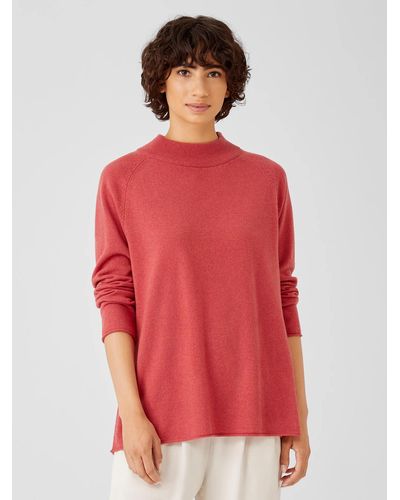 Eileen Fisher Recycled Cashmere Wool Mock Neck Box-top - Red