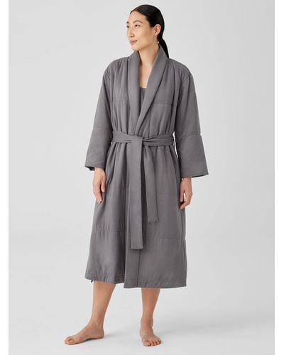 Eileen Fisher Organic Cotton Cozy Interlock Quilted Robe - Gray