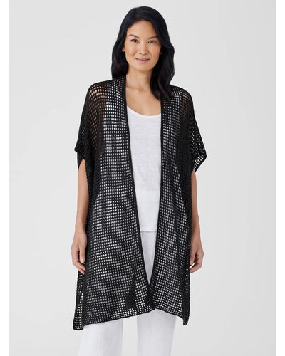 Eileen Fisher Organic Linen Délavé Long Cardigan - Black