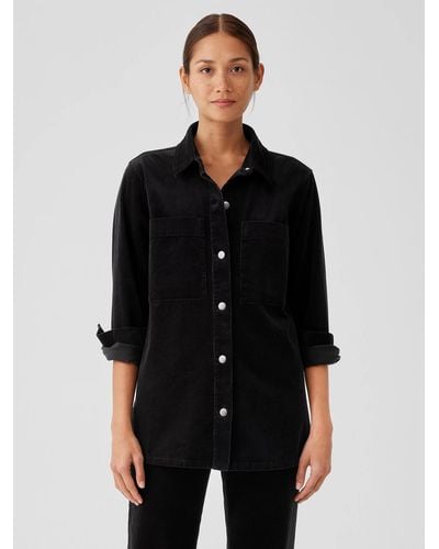 Eileen Fisher Organic Cotton Stretch Corduroy Shirt Jacket - Black