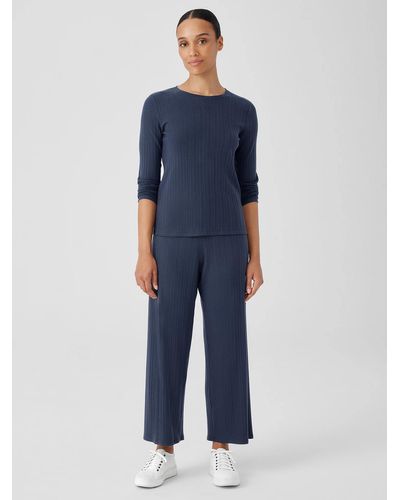 Eileen Fisher Variegated Rib Knit Wide-leg Pant - Blue