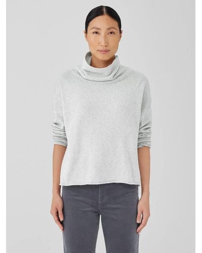 Eileen Fisher Cotton And Recycled Cashmere Turtleneck Box-top - White