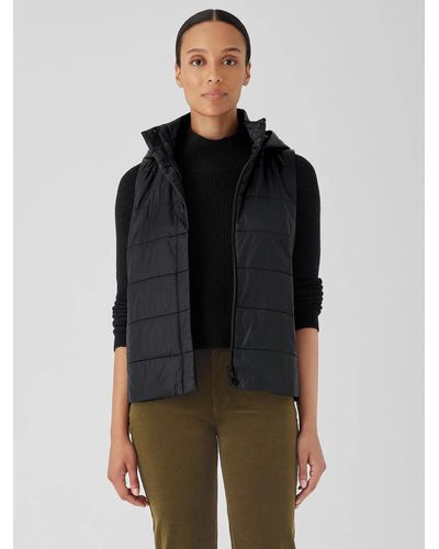 Eileen Fisher Eggshell Recycled Nylon Vest With Removable Hood - Black