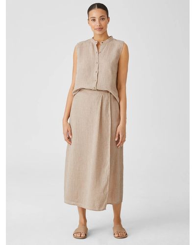 Eileen Fisher Puckered Organic Linen Wrap Skirt - Natural