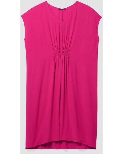 Eileen Fisher Silk Georgette Crepe V-neck Dress - Pink