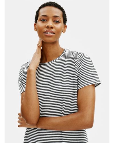 Eileen Fisher Organic Cotton Jersey Striped Tee Dress - Gray