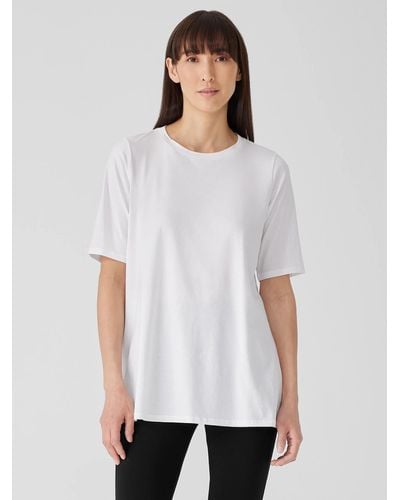 Eileen Fisher Organic Pima Cotton Jersey Long Tee - White