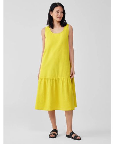 Eileen Fisher Organic Cotton Ripple Tiered Dress - Yellow