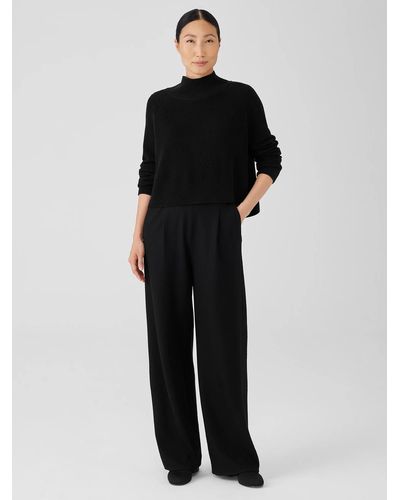 Eileen Fisher Boiled Wool Jersey Pleated Wide-leg Pant - Black