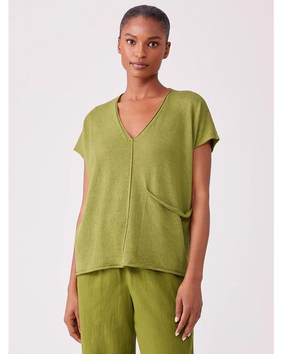 Eileen Fisher Organic Linen Cotton V-neck Top - Green