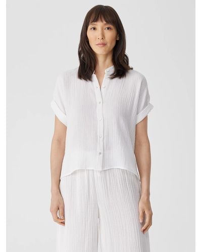 Eileen Fisher Organic Cotton Gauze Short-sleeve Shirt - White