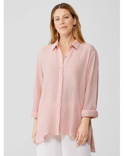 Eileen Fisher Organic Cotton Gauze Classic Collar Shirt - Pink