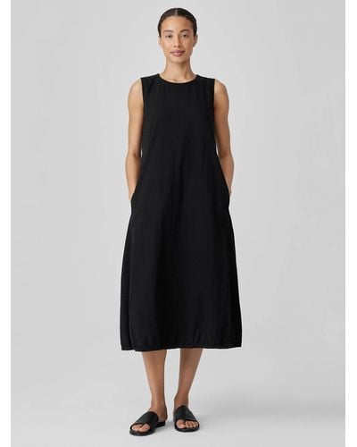 Eileen Fisher Organic Cotton Ripple Lantern Dress - Black