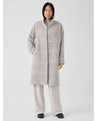 Eileen Fisher Alpaca Jacquard Stand Collar Coat - Gray