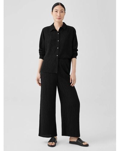Eileen Fisher Woven Plisse Straight Pant - Black