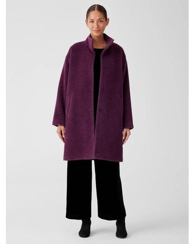 Eileen Fisher Sheared Suri Alpaca Stand Collar Coat - Purple