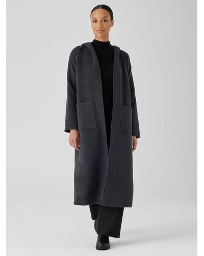 Eileen Fisher Doubleface Wool Cloud Hooded Coat - Black