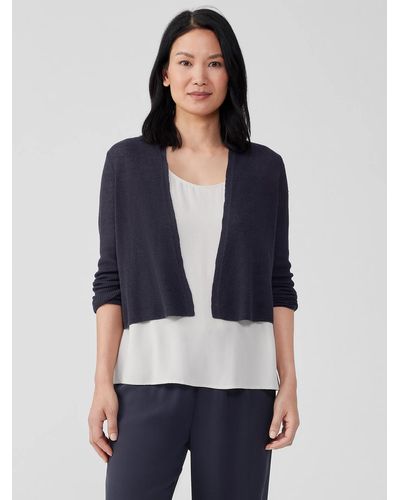 Eileen Fisher Organic Linen Cotton Airy Tuck Cropped Cardigan - Blue