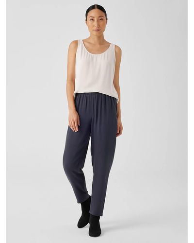 Eileen Fisher Silk Georgette Crepe Tapered Pant - Blue