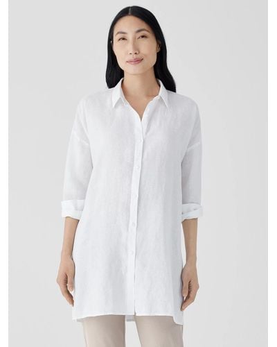 Eileen Fisher Organic Handkerchief Linen Classic Collar Long Shirt - White