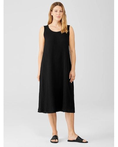 Eileen Fisher Organic Cotton Gauze Scoop Neck Dress - Black
