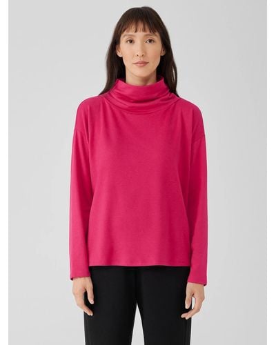 Eileen Fisher Cozy Brushed Terry Hug Funnel Neck Top - Pink